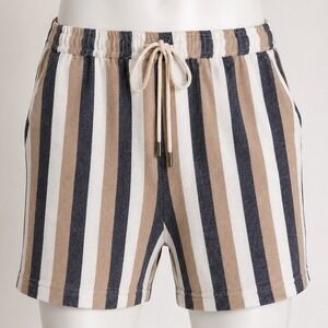 McCarren Studio Mens Striped Linen Blend Shorts Tan Black White Large New Beachy
